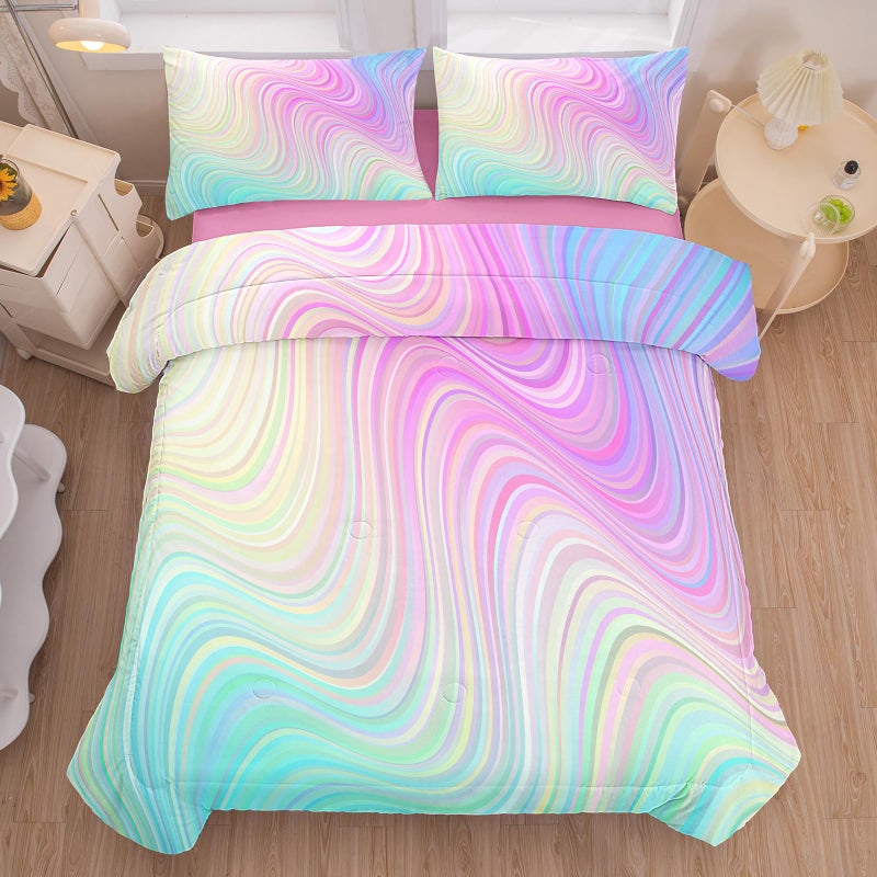 Bodhi Tie Dye Marbling Comforter Set - Colorful Marble Teen Girl Bedding - Watercolor Pastel Pink Blue Purple - 2 Piece Bright Girly Comforter (Twin) - Image 2